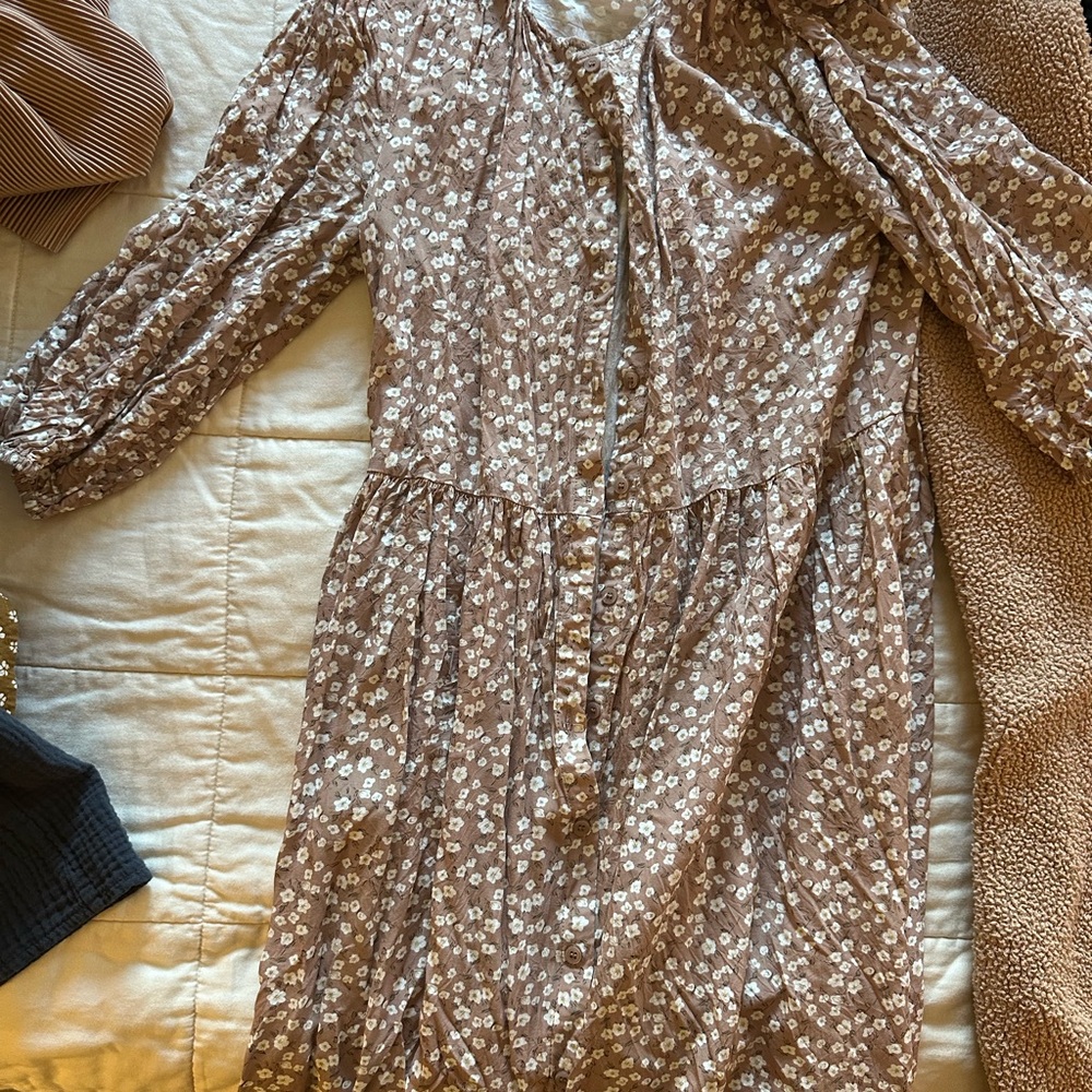 Floral Long Sleeve Dress in Brown